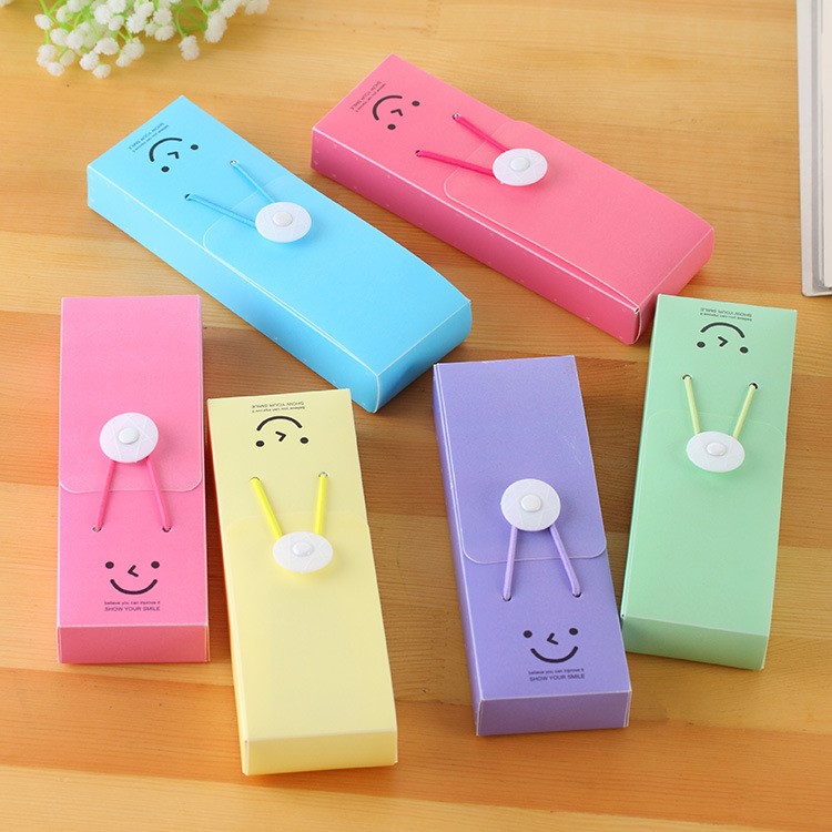 Cute Stationery Pencil Case Smile Buckle Plastic Pen Box - Blue-2