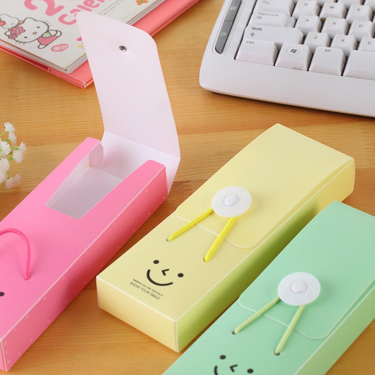 Cute Stationery Pencil Case Smile Buckle Plastic Pen Box - Blue-3