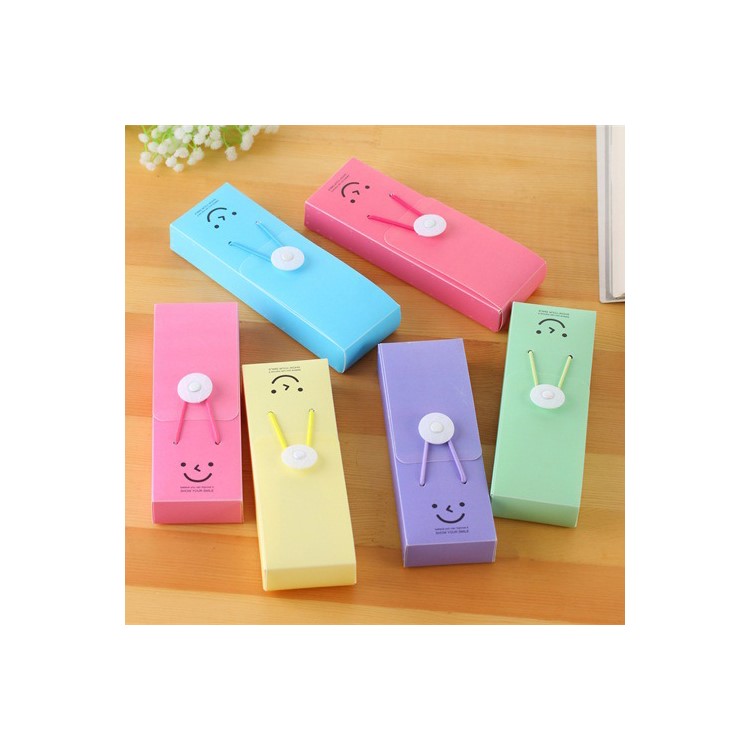 Cute Stationery Pencil Case Smile Buckle Plastic Pen Box - Blue-4