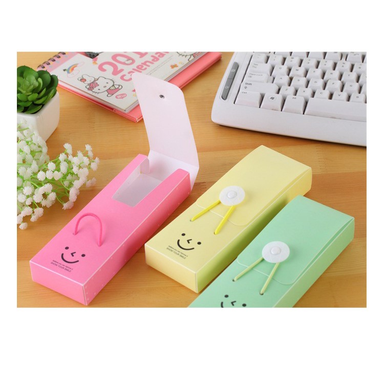 Cute Stationery Pencil Case Smile Buckle Plastic Pen Box - Blue-5