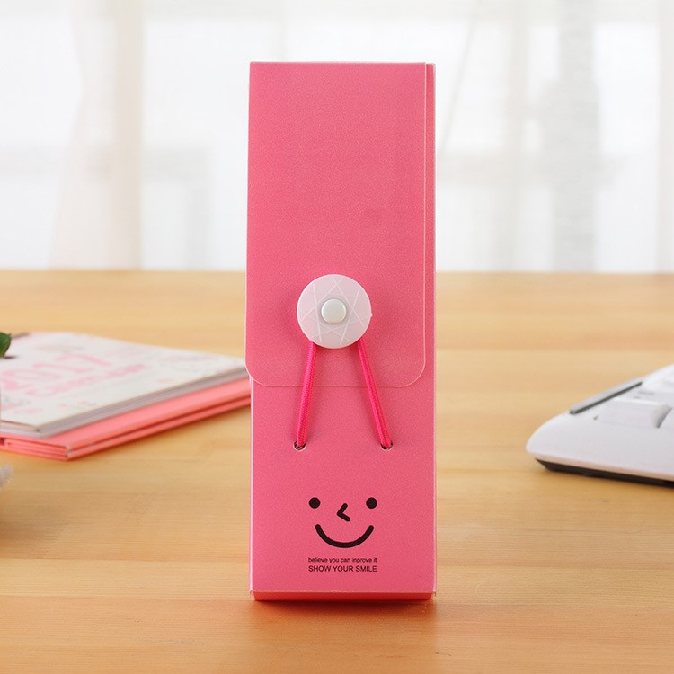 Cute Stationery Pencil Case Smile Buckle Plastic Pen Box - Rose-1