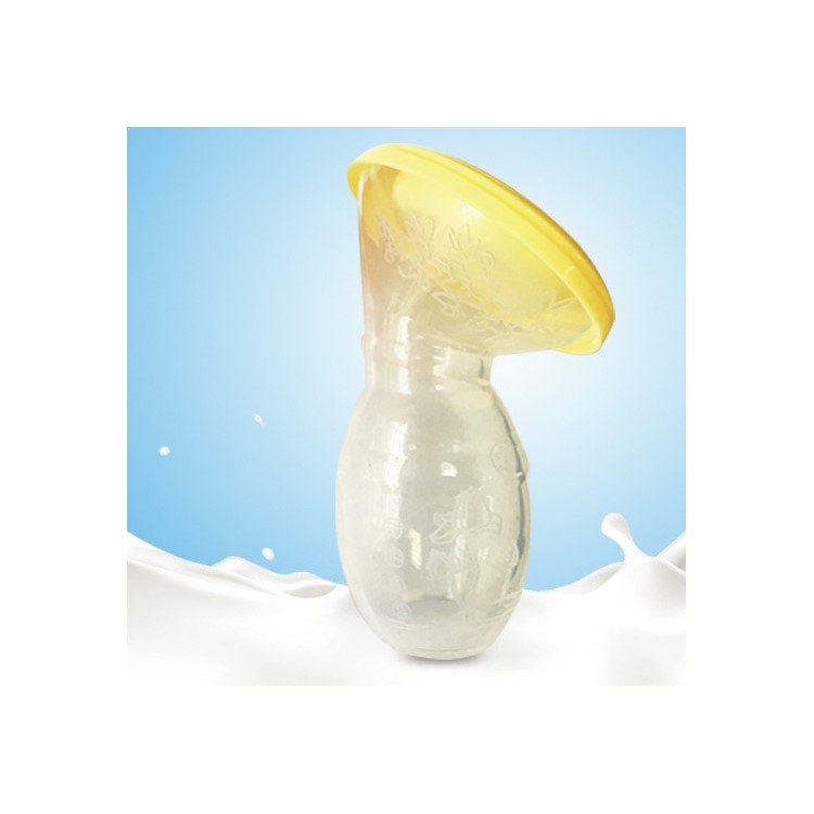 2PCS/Set Food Grade Silicone Manual Breast Pumps Milk Pump Suction with Protective Lid - Yellow-1