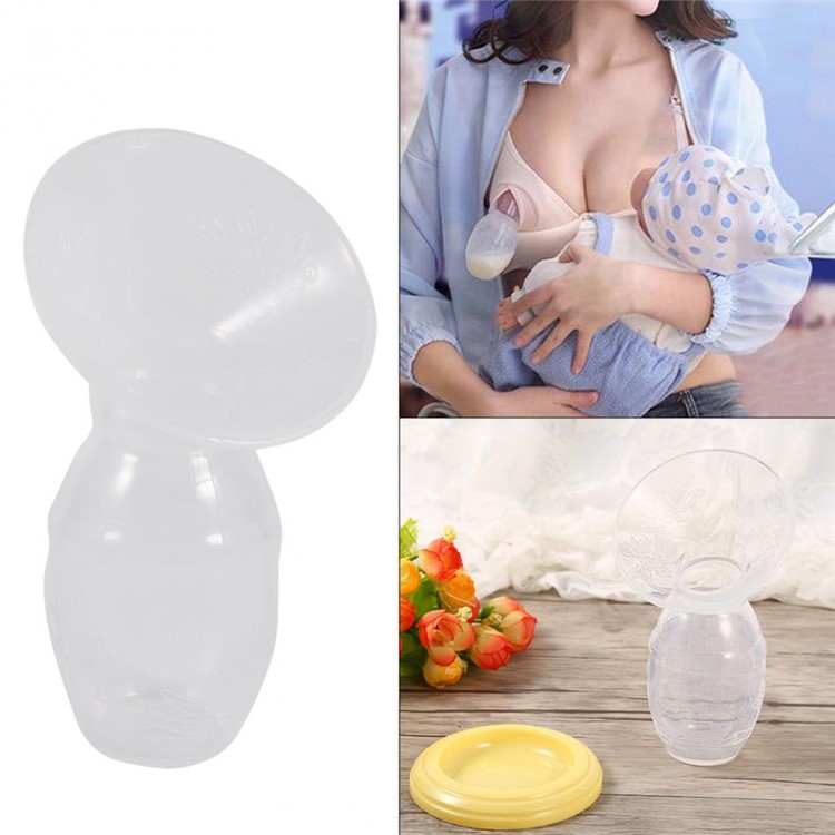 2PCS/Set Food Grade Silicone Manual Breast Pumps Milk Pump Suction with Protective Lid - Yellow-11