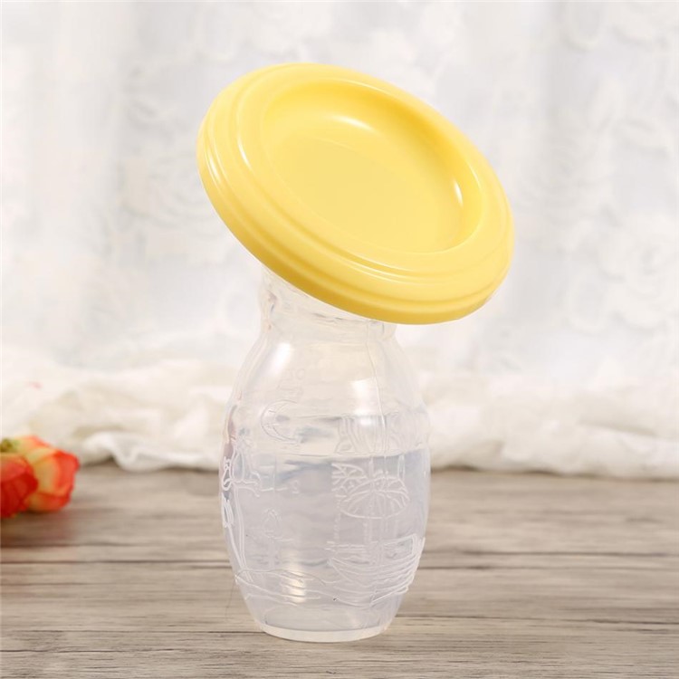 2PCS/Set Food Grade Silicone Manual Breast Pumps Milk Pump Suction with Protective Lid - Yellow-2