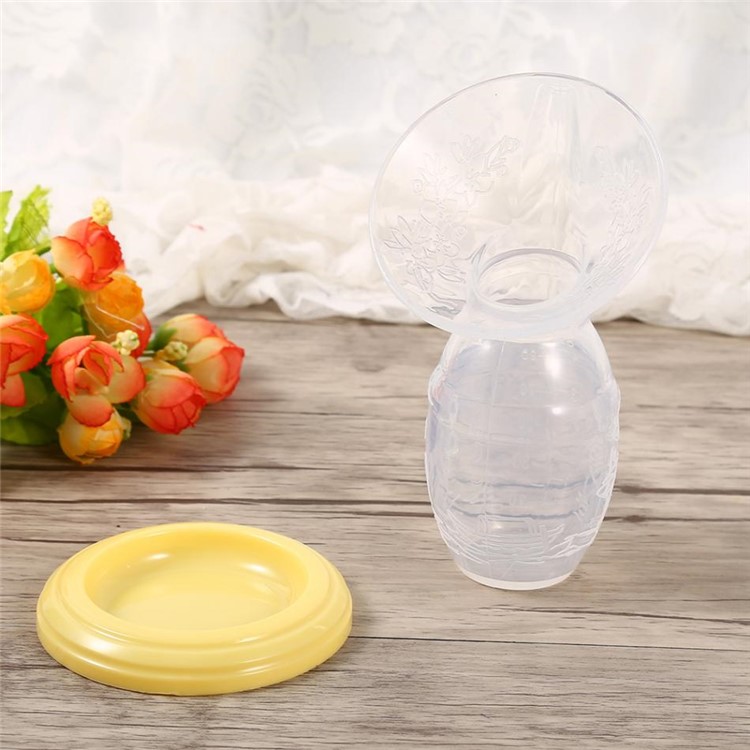 2PCS/Set Food Grade Silicone Manual Breast Pumps Milk Pump Suction with Protective Lid - Yellow-3