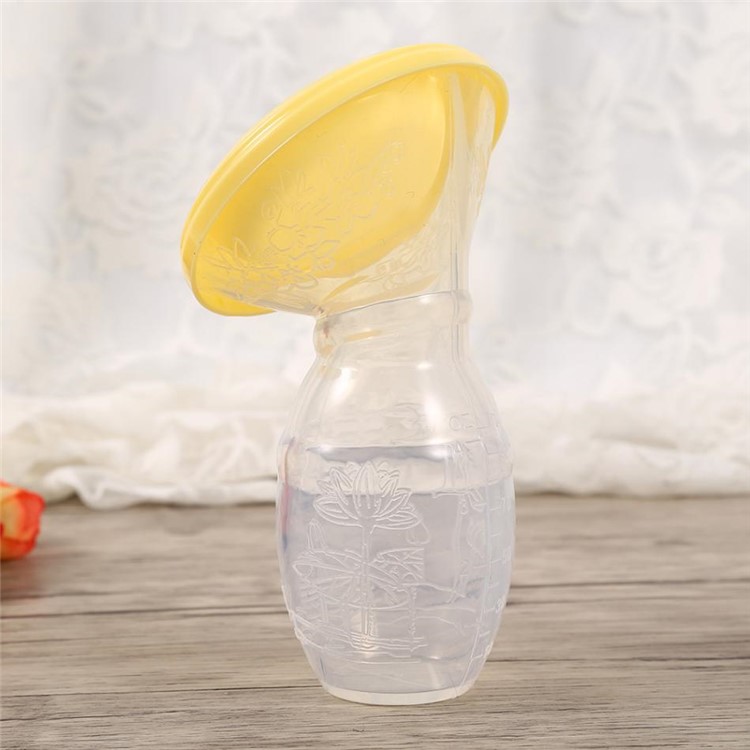 2PCS/Set Food Grade Silicone Manual Breast Pumps Milk Pump Suction with Protective Lid - Yellow-4