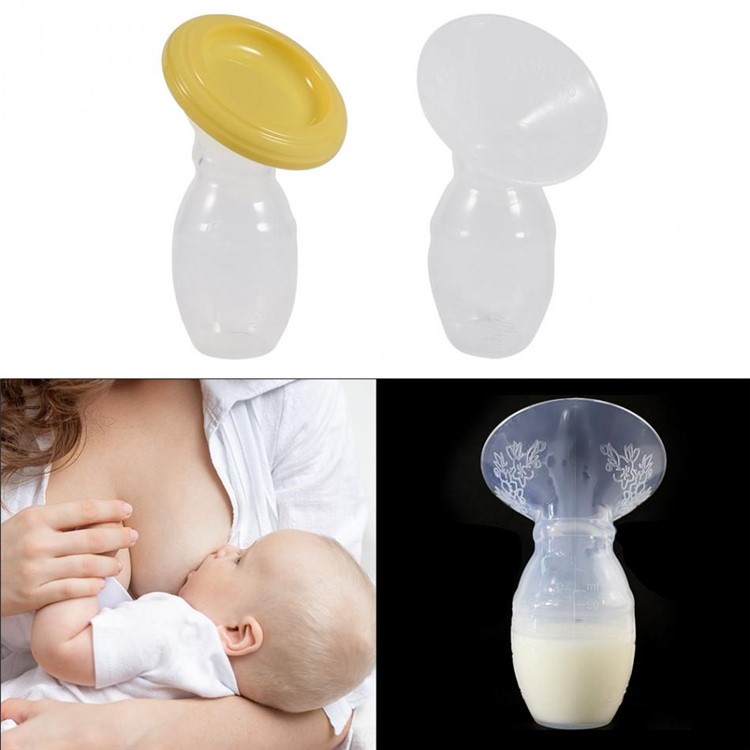 2PCS/Set Food Grade Silicone Manual Breast Pumps Milk Pump Suction with Protective Lid - Yellow-6
