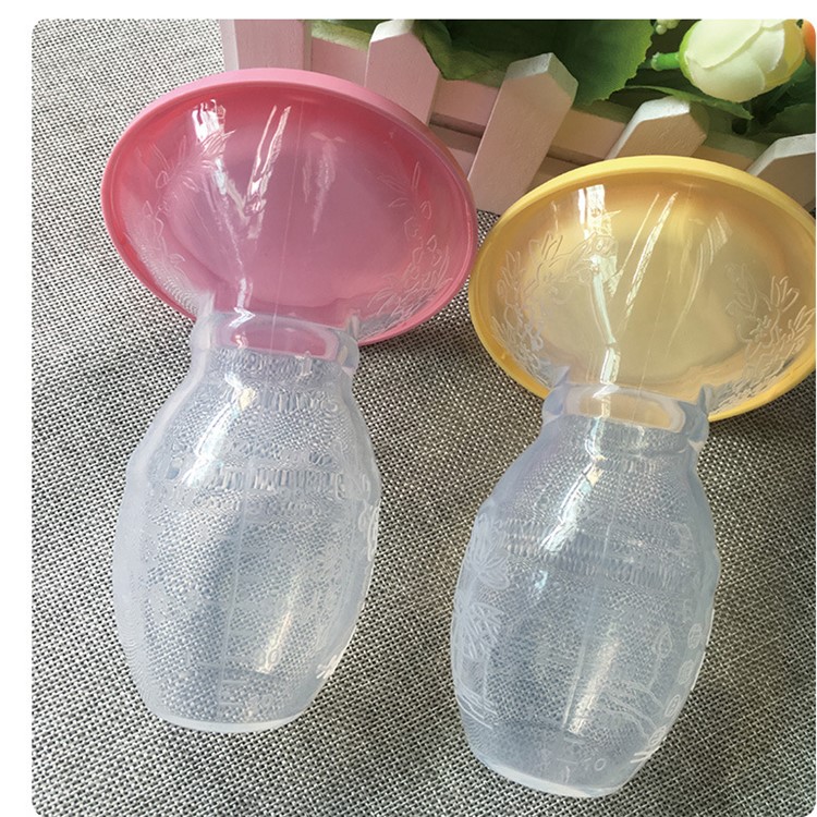 2PCS/Set Food Grade Silicone Manual Breast Pumps Milk Pump Suction with Protective Lid - Yellow-8