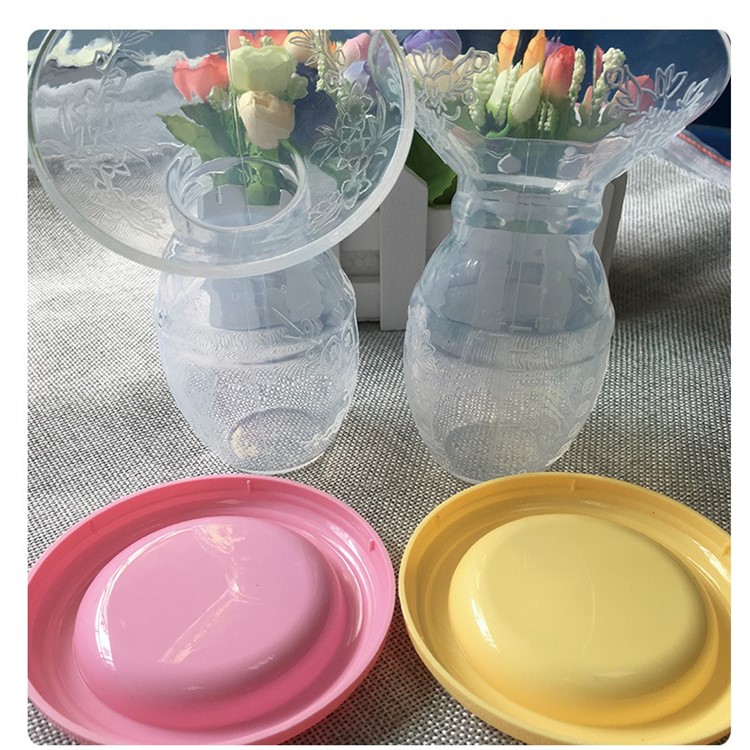 2PCS/Set Food Grade Silicone Manual Breast Pumps Milk Pump Suction with Protective Lid - Yellow-9