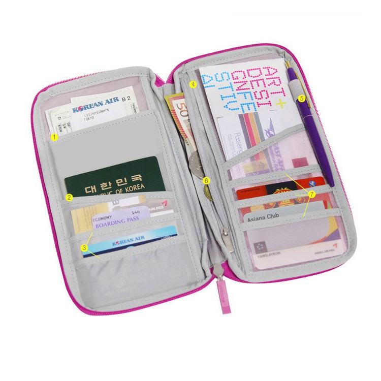 Multi-function Travel Passport Documents Card Cash Wallet Handy Bag - Rose-2