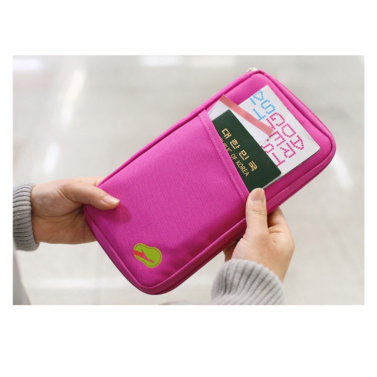 Multi-function Travel Passport Documents Card Cash Wallet Handy Bag - Rose-5