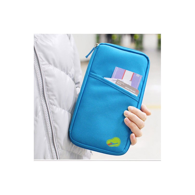 Multi-function Travel Passport Documents Card Cash Wallet Handy Bag - Baby Blue-2