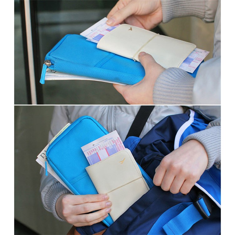 Multi-function Travel Passport Documents Card Cash Wallet Handy Bag - Baby Blue-3