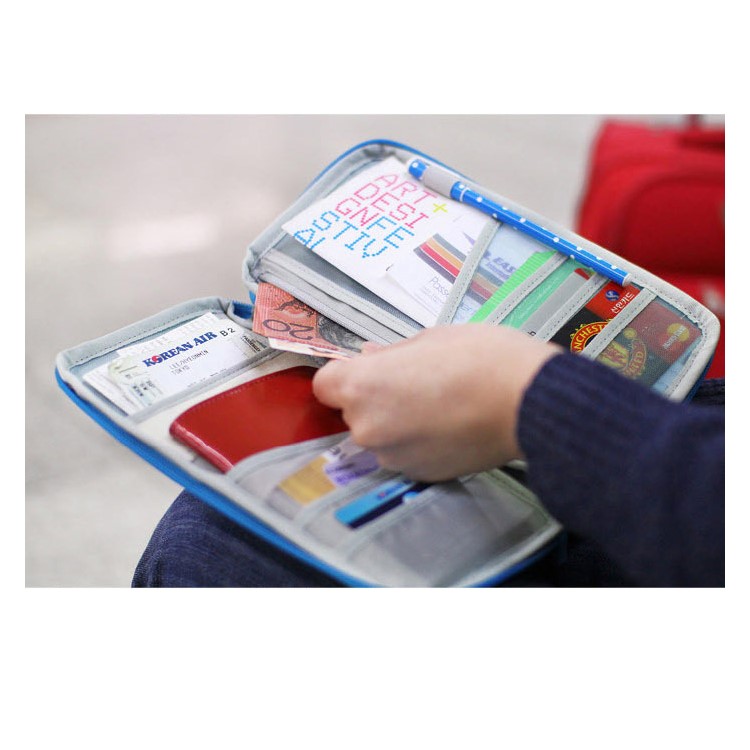 Multi-function Travel Passport Documents Card Cash Wallet Handy Bag - Baby Blue-4