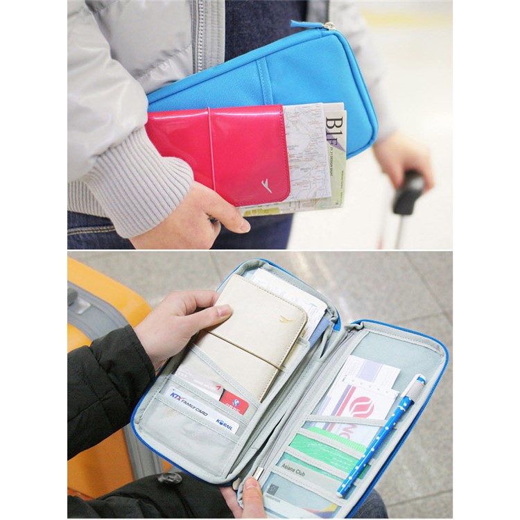 Multi-function Travel Passport Documents Card Cash Wallet Handy Bag - Baby Blue-5