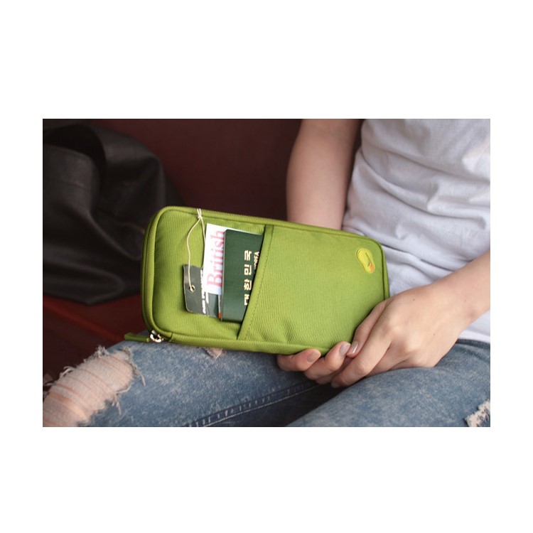 Multi-function Travel Passport Documents Card Cash Wallet Handy Bag - Green-2