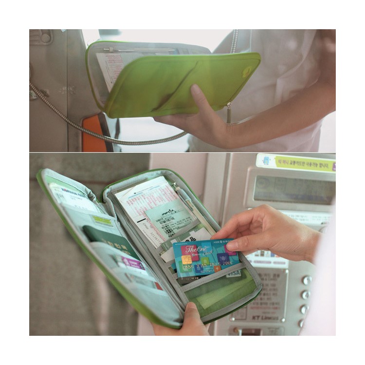 Multi-function Travel Passport Documents Card Cash Wallet Handy Bag - Green-3