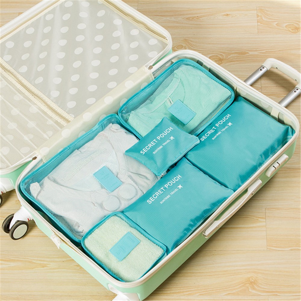 6Pcs/Set Travel Storage Bag Clothes Tidy Luggage Organizer Pouch Bag - Baby Blue-1