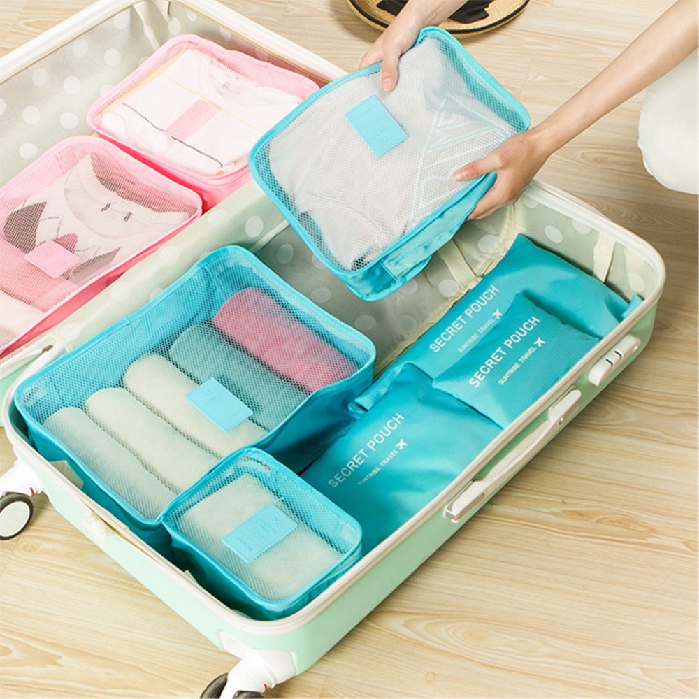 6Pcs/Set Travel Storage Bag Clothes Tidy Luggage Organizer Pouch Bag - Baby Blue-6