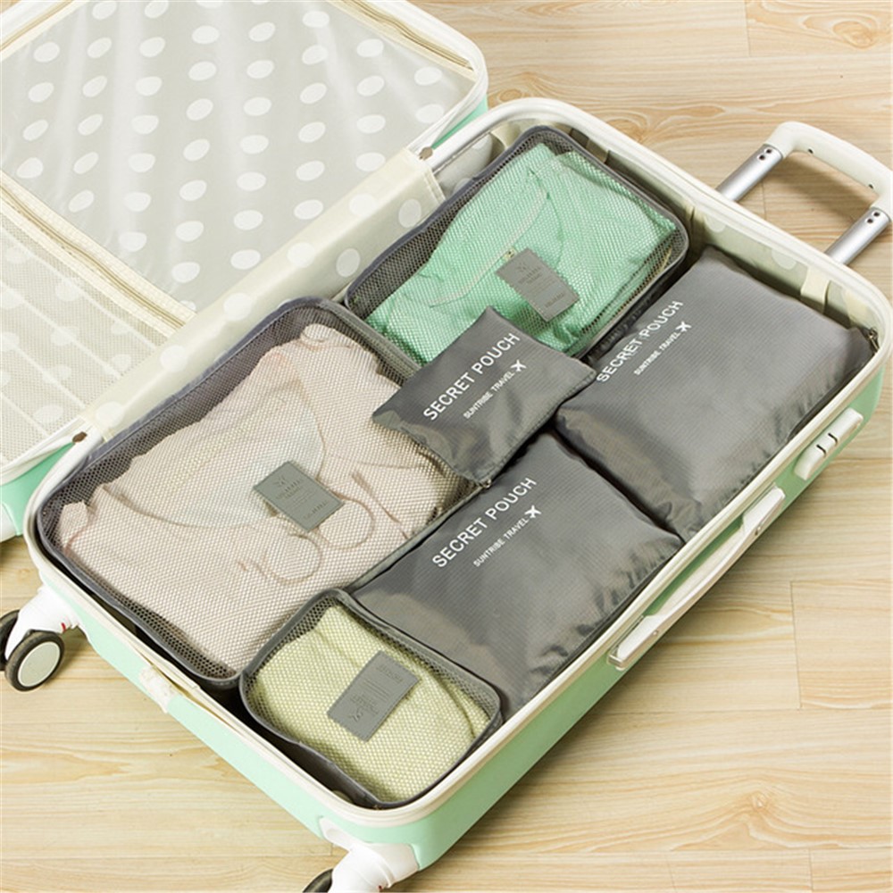 6Pcs/Set Travel Storage Bag Clothes Tidy Luggage Organizer Pouch Bag - Grey-1