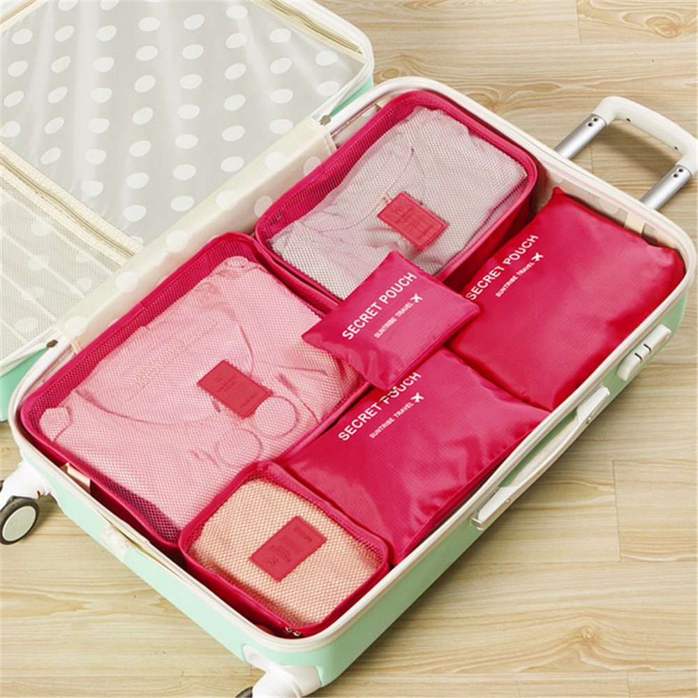 6Pcs/Set Travel Storage Bag Clothes Tidy Luggage Organizer Pouch Bag - Rose-1