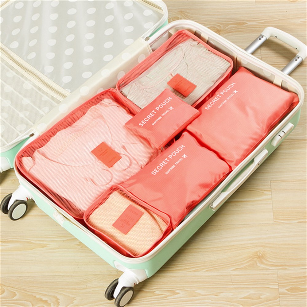 6Pcs/Set Travel Storage Bag Clothes Tidy Luggage Organizer Pouch Bag - Watermelon Red-1