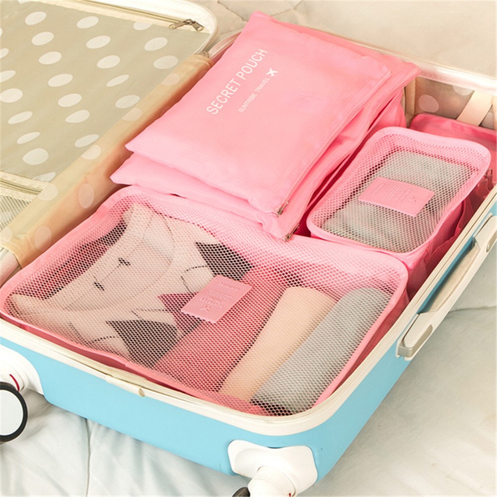 6Pcs/Set Travel Storage Bag Clothes Tidy Luggage Organizer Pouch Bag - Watermelon Red-3
