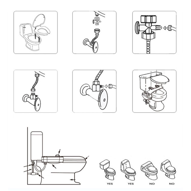 Non-Electric Bottom Feminine Dual Nozzle Cold Water Bidet Toilet Sprayer Washer - North America 15/16 Standard Connector-7