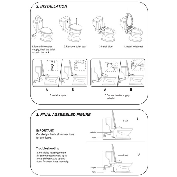 Non-Electric Bottom Feminine Dual Nozzle Cold Water Bidet Toilet Sprayer Washer - North America 15/16 Standard Connector-9