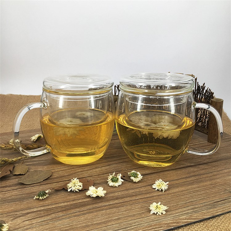 Tasse À Thé En Verre À Mur Simple De 450ML Avec Couvercle Et Panier À Infusion-2
