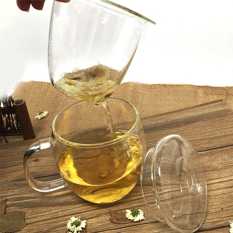 Tasse À Thé En Verre À Mur Simple De 450ML Avec Couvercle Et Panier À Infusion-4