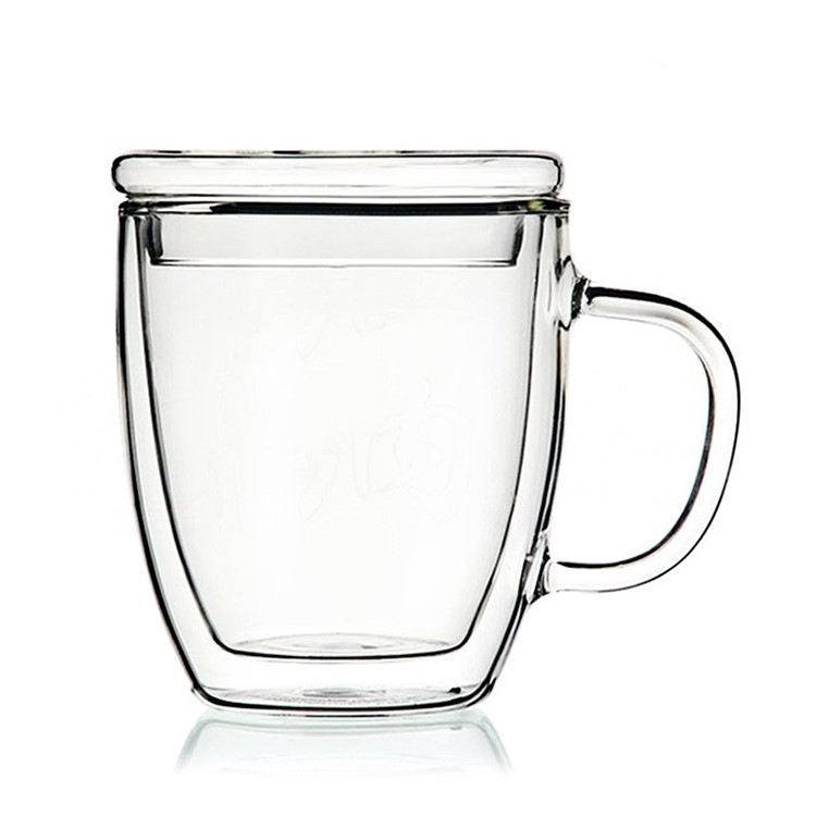 475ML Double Wall Tea Glass Mug with Glass Lid-2