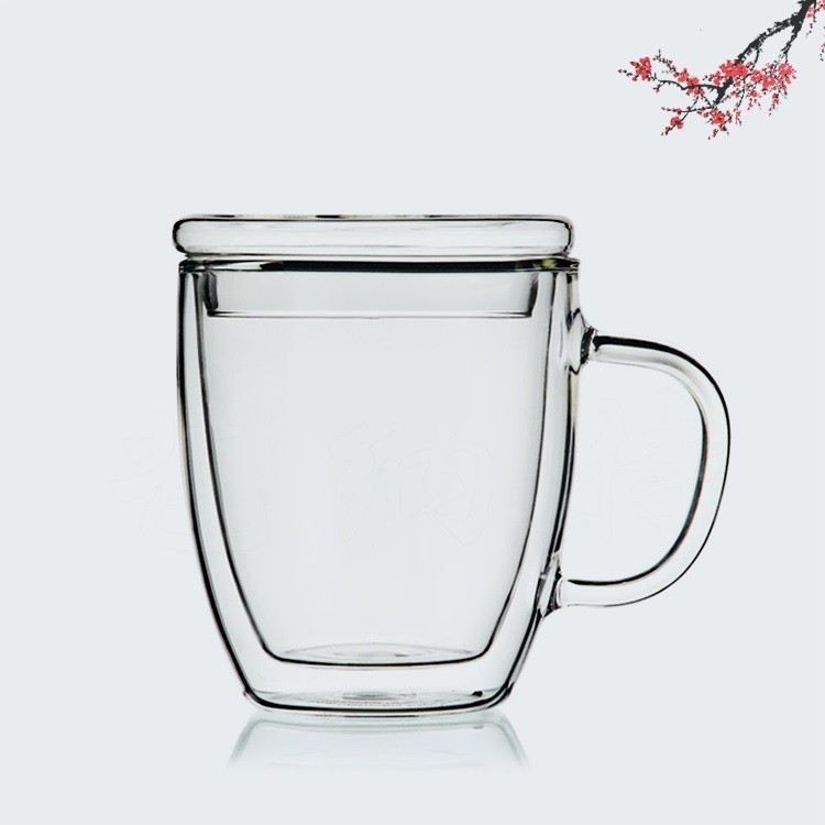 475ML Double Wall Tea Glass Mug with Glass Lid-3