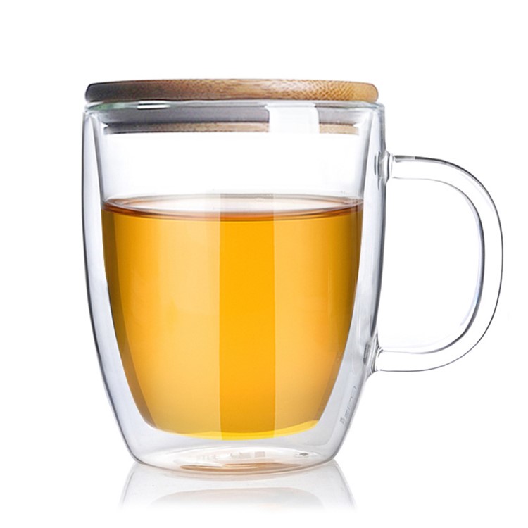 475ML Double Wall Tea Glass Mug with Bamboo Lid-1