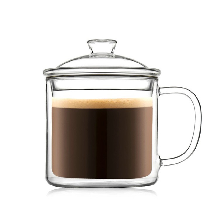 400ML Retro Style Double Wall Tea Glass Mug with Glass Lid-1