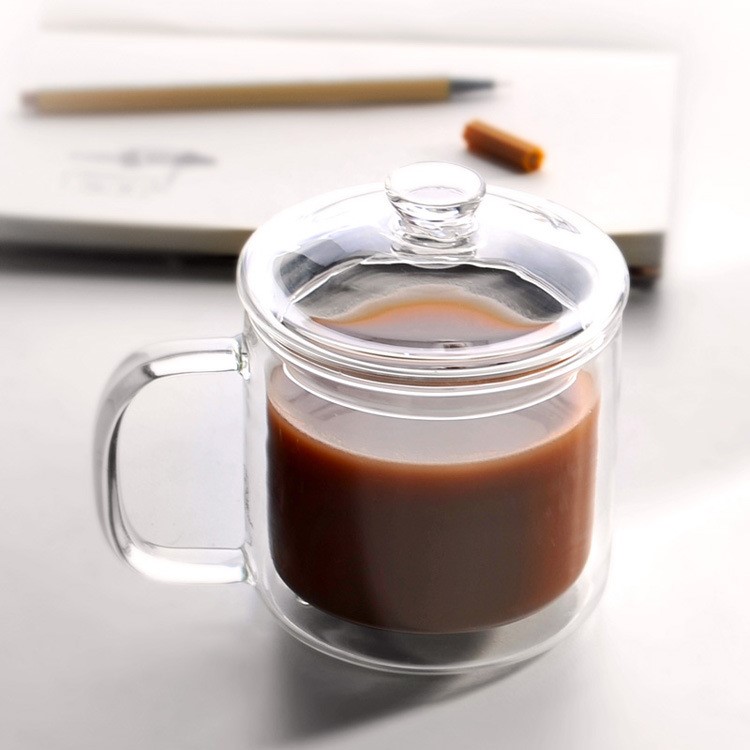 400ML Retro Style Double Wall Tea Glass Mug with Glass Lid-4