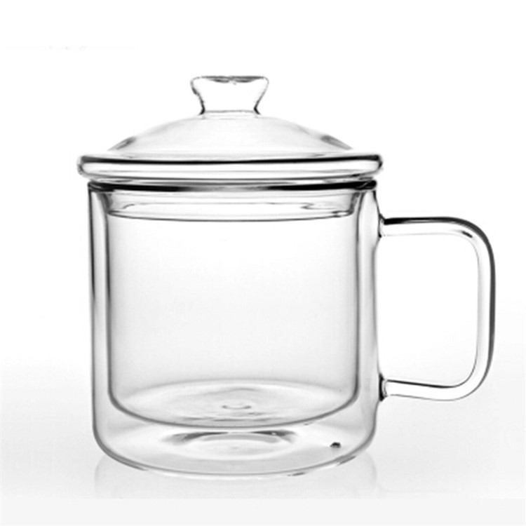 400ML Retro Style Double Wall Tea Glass Mug with Glass Lid-5