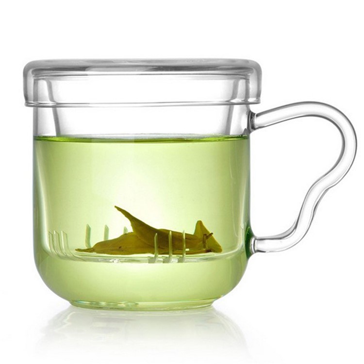 300ML Single Wall Tea Glass Mug with Lid and Infuser Basket-1