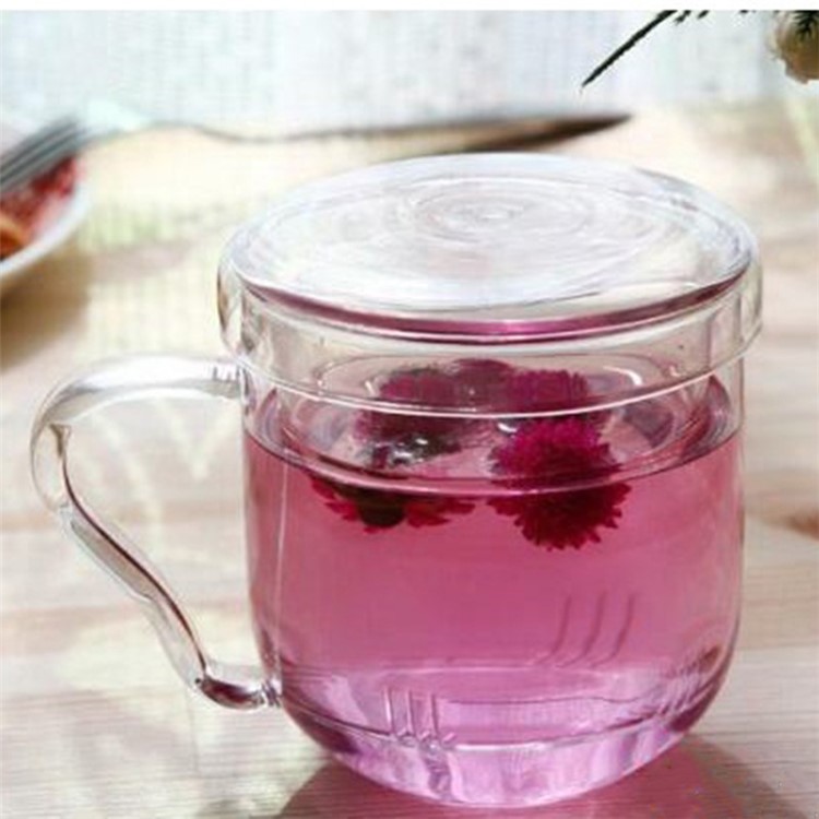 300ML Single Wall Tea Glass Mug with Lid and Infuser Basket-4
