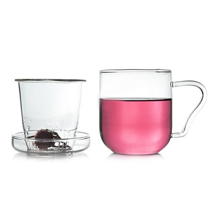 300ML Single Wall Tea Glass Mug with Lid and Infuser Basket-5