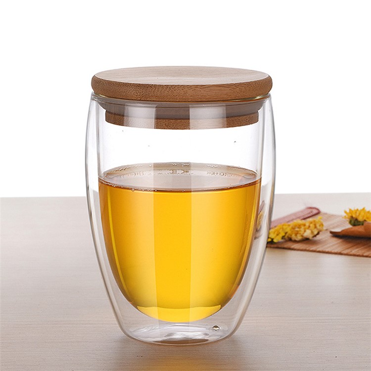 350ML Double Wall Coffee Tea Cup with Bamboo Lid-1