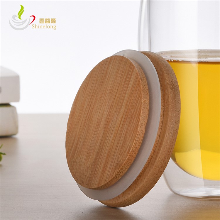 350ML Double Wall Coffee Tea Cup with Bamboo Lid-2