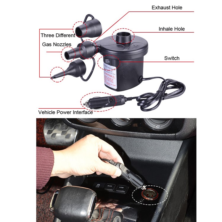Electric Air Pump 110V AC/12V DC Quick-Fill Pump for Inflatables Air Mattress Raft Bed Boat Pool Toy - EU Plug-4