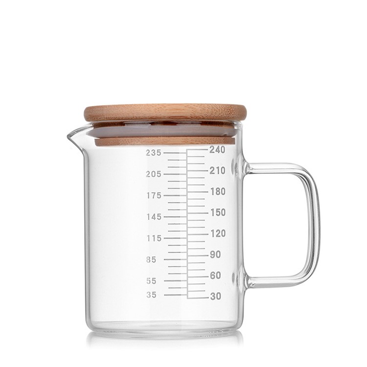240ml High Borosilicate Glass Measuring Scale Liquid Powder Milk Cup with Lid-1