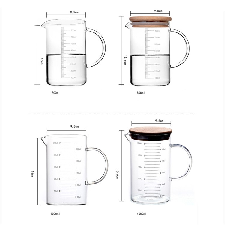 800ml High Borosilicate Glass Measuring Scale Liquid Powder Milk Cup with Lid-6