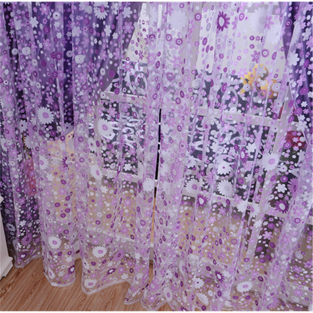 100x270cm Chic Room Floral Voile Door Window Curtain Drape Panel - Purple-3