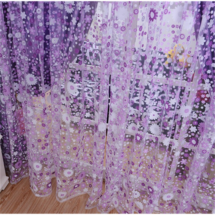 Print Floral Voile Door Window Curtain Room Drape Divider 100x200cm - Purple-3