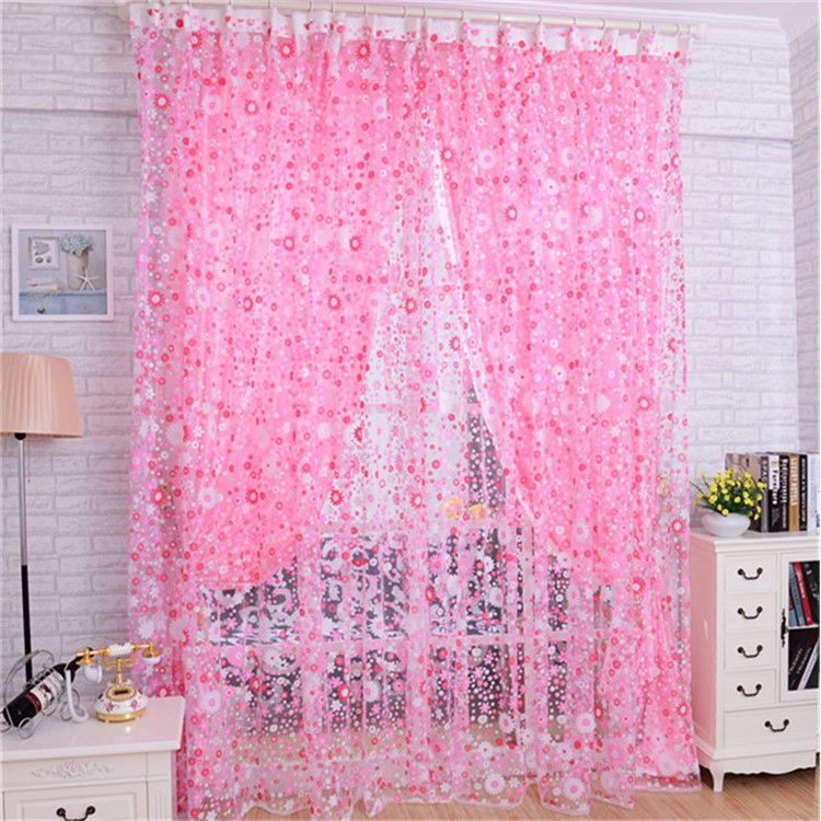 Stylish Floral Print Voile Door Window Curtain Room Drape Divider 140x240cm - Pink-1