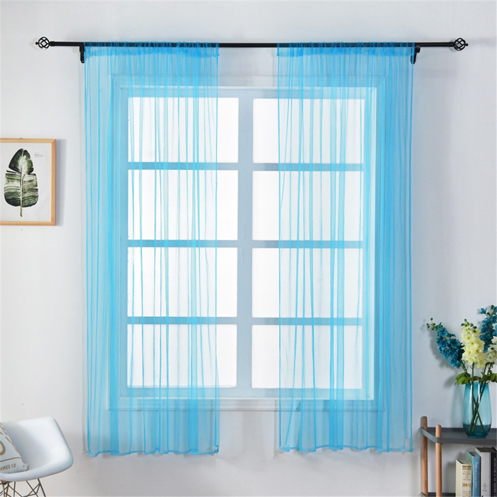100 x 150cm Stylish Window Gauze Curtain Party Room Drape Divider - Sky Blue-1