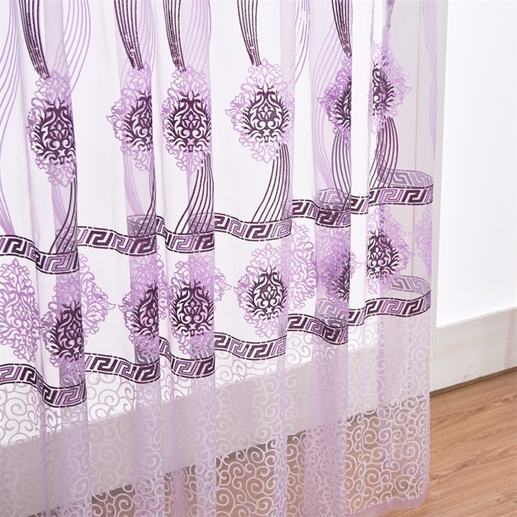 European Style Flower Sheer Curtain Rod Pocket Gauze Voile Curtain, Size: 100 x 270cm - Purple-2